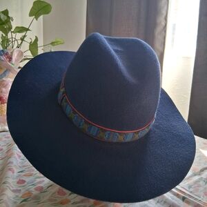 Scoop NYC Navy Wool Fedora with Multicolor Woven Band